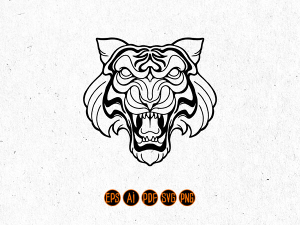 Tiger head silhouette tattoo simple outline t shirt designs for sale