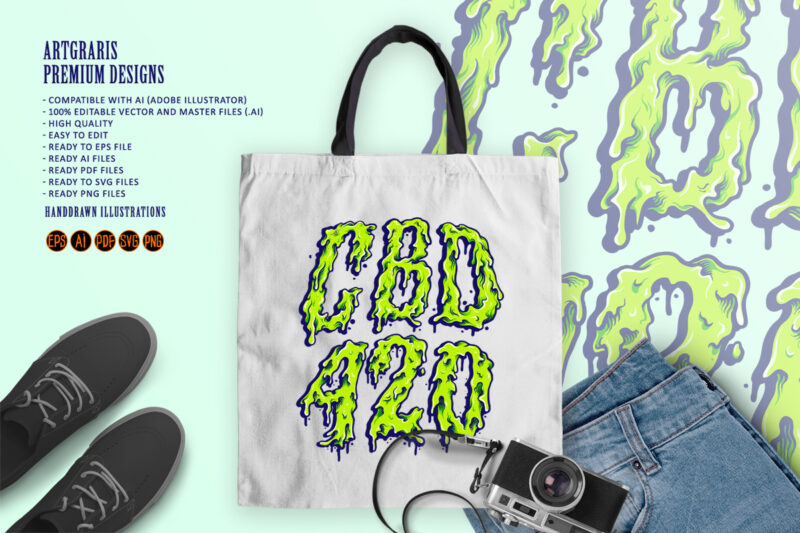 CBD Oil 420 Weed Lettering Melt Font