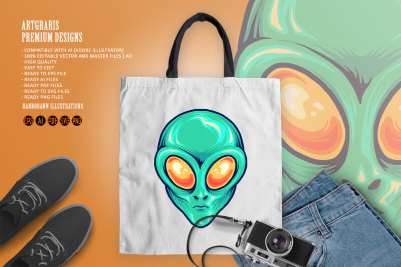 Alien Head Cartoon Mascot Illustrations