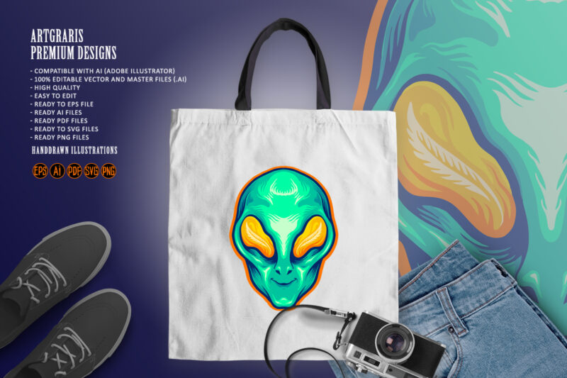 Head Alien Green Smile Cartoon Mascot