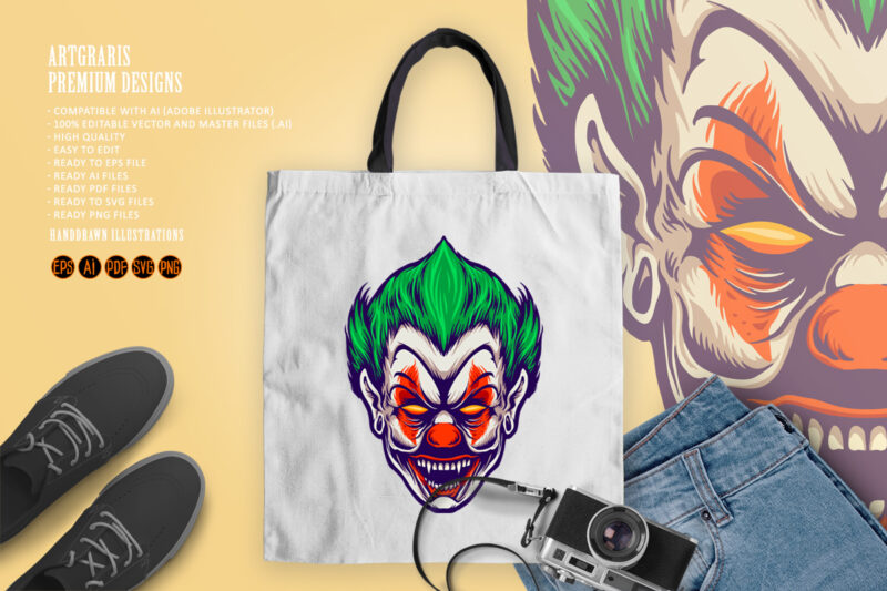 Head Angry Joker Clown Illustrations