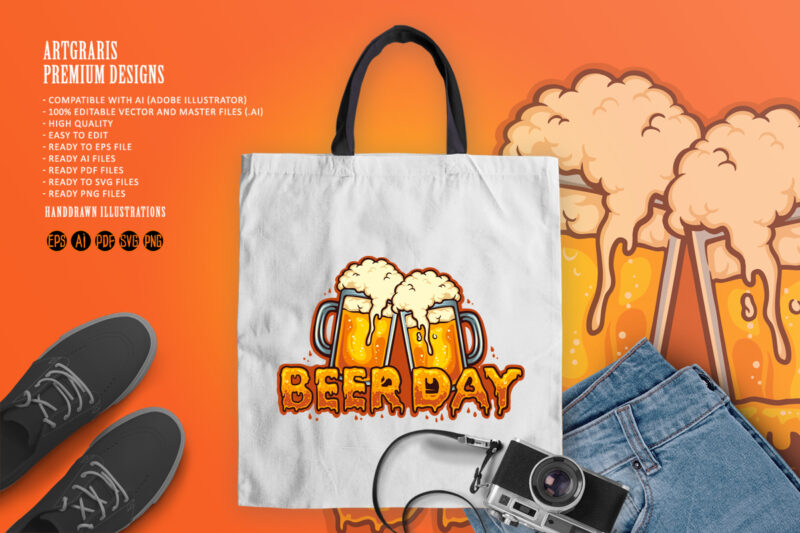 Beer Day Typeface Joint Two Glass Alcohol