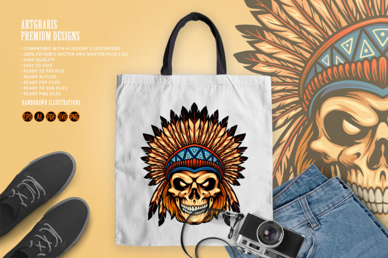 Indian Angry Skull Isolated Illustrations
