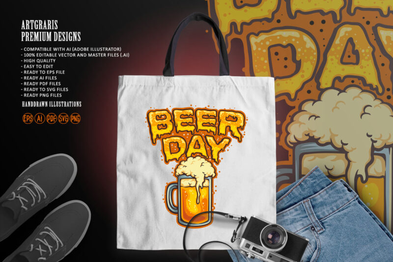 Happy Beer Day Glass Mascot Illustrations
