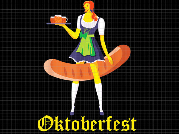 Barmaid oktoberfest png, funny german woman dirndl bratwurst, german woman png, oktoberfest woman png t shirt template