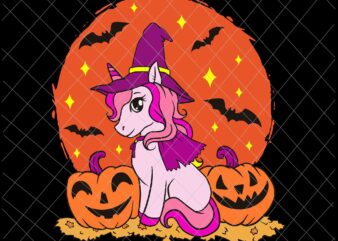 Witch Unicorn Girls Halloween Svg, Cute Witch Umicor Svg, Unicor Halloween Svg, Witch Halloween Svg t shirt design for sale