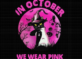 In October We Wear Pink Cat, Breast Cancer Awareness png, Pink Cancer Warrior png, Pink Ribbon, Halloween Pumpkin, Pink Ribbon Png, Autumn Png