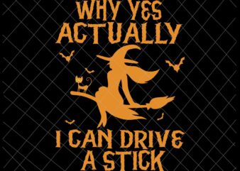 Why Yes Actually I Can Drive A Stick Svg, Witch Cat Halloween Svg, Funny Witch Quote Svg, Witch Halloween Svg t shirt design for sale
