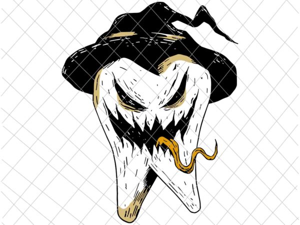 Funny skull skeleton halloween svg, scary tooth zombie face tongue witch hat svg, scary tooth witch svg t shirt graphic design
