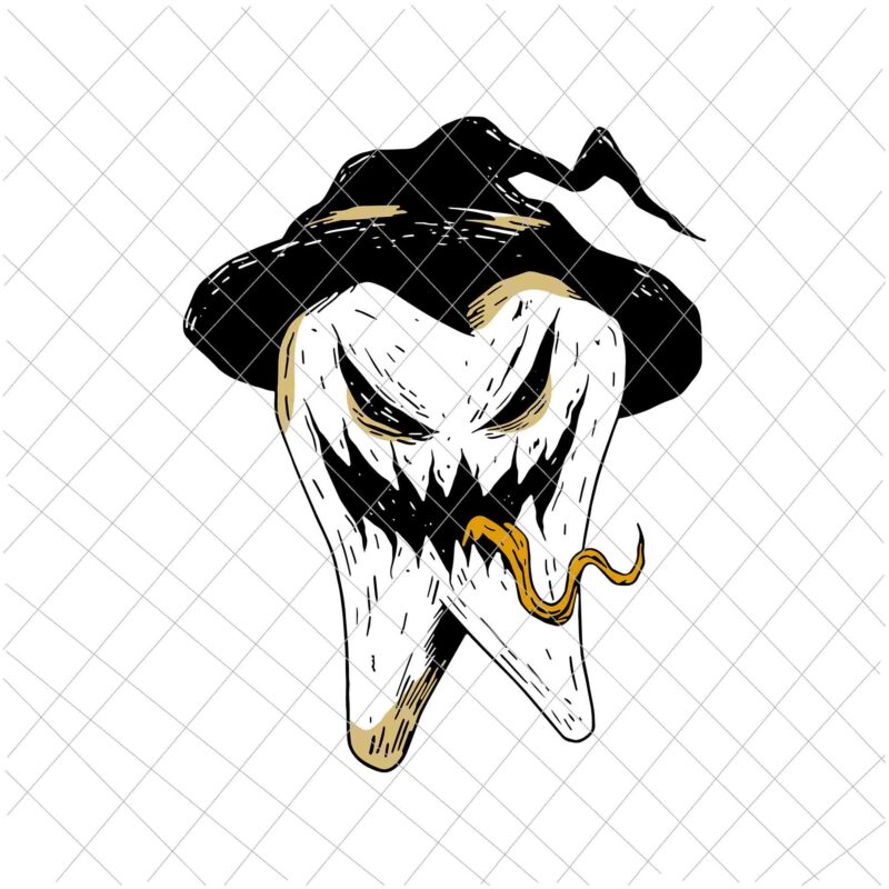 Funny Skull Skeleton Halloween Svg, Scary Tooth Zombie Face Tongue Witch Hat Svg, Scary Tooth Witch Svg