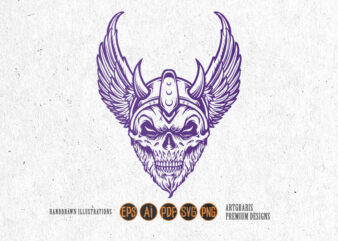Viking Warrior Head Skull Wings Silhouette t shirt vector art