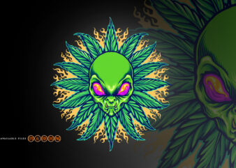 Weed Alien Cannabis Mandala with Fire t shirt design for sale