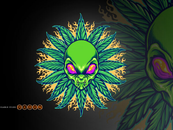 Weed alien cannabis mandala with fire t shirt design for sale