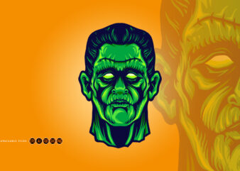 Zombie Frankenstein Face Halloween t shirt graphic design