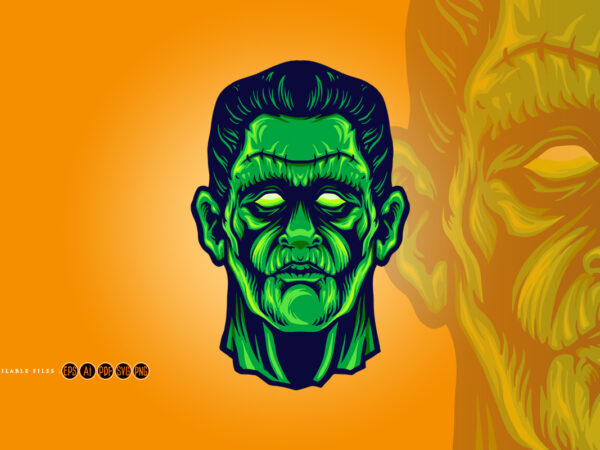Zombie frankenstein face halloween t shirt graphic design