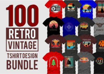 100 retro vintage t shirt design bundle