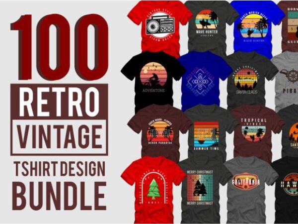100 retro vintage t shirt design bundle