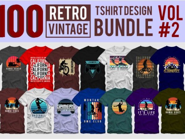 100 retro vintage t shirt design bundle vol 02