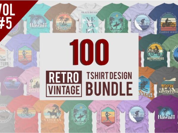 100 retro vintage t shirt design bundle vol 05