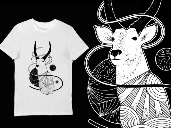 Artistic t-shirt design – animals collection: waterbuck