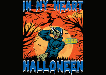 Zombie In My Heart Halloween Night, Zombie DJ, Funny Halloween, In My Heart Halloween Svg, In My Heart Halloween, Halloween, Devil vector illustration, Halloween Death, Pumpkin scary Svg, Halloween Party