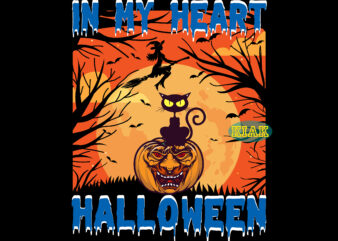 Pumpkin and Black Cat In My Heart, Cat Black Svg, Cat Svg, Kitten Svg, Halloween, In My Heart Halloween, Devil vector illustration, Halloween Death, Pumpkin scary Svg, Halloween Party Svg,
