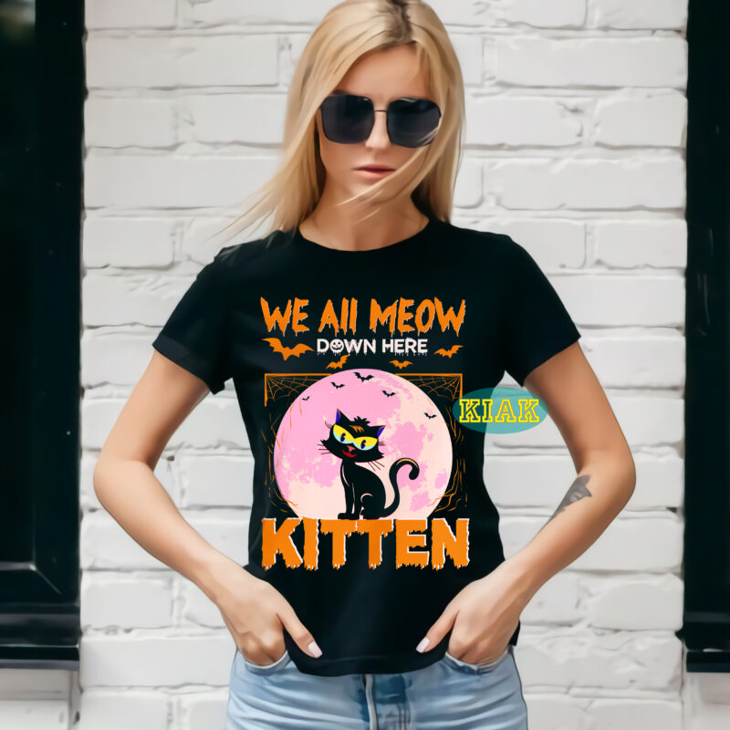 We All Meow Down Here Kitten, Kitten, Cat, Kitten Svg, Cat Svg, Halloween Tshirt Design, Halloween, Devil vector illustration, Halloween Death, Pumpkin scary Svg, Halloween Party Svg, Pumpkin horror Svg,