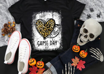 Game Day With Leopard Heart Football Lovers Mom Bleached Png, Game Day Png, Heart Football Png, Football Png