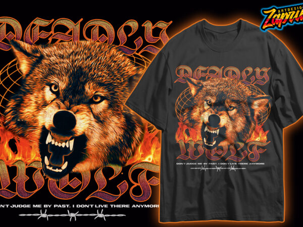 Deadly Mad Wolf from Hell streetwear tshirt design for sale