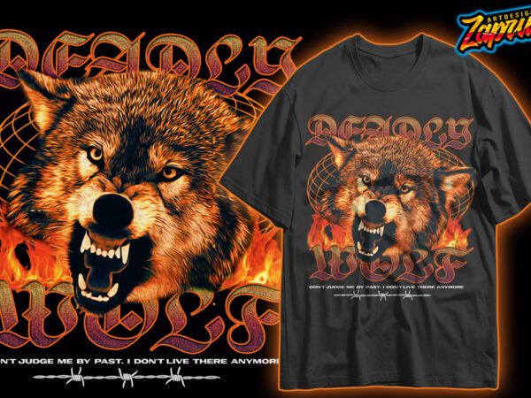 Deadly mad wolf from hell streetwear tshirt design for sale