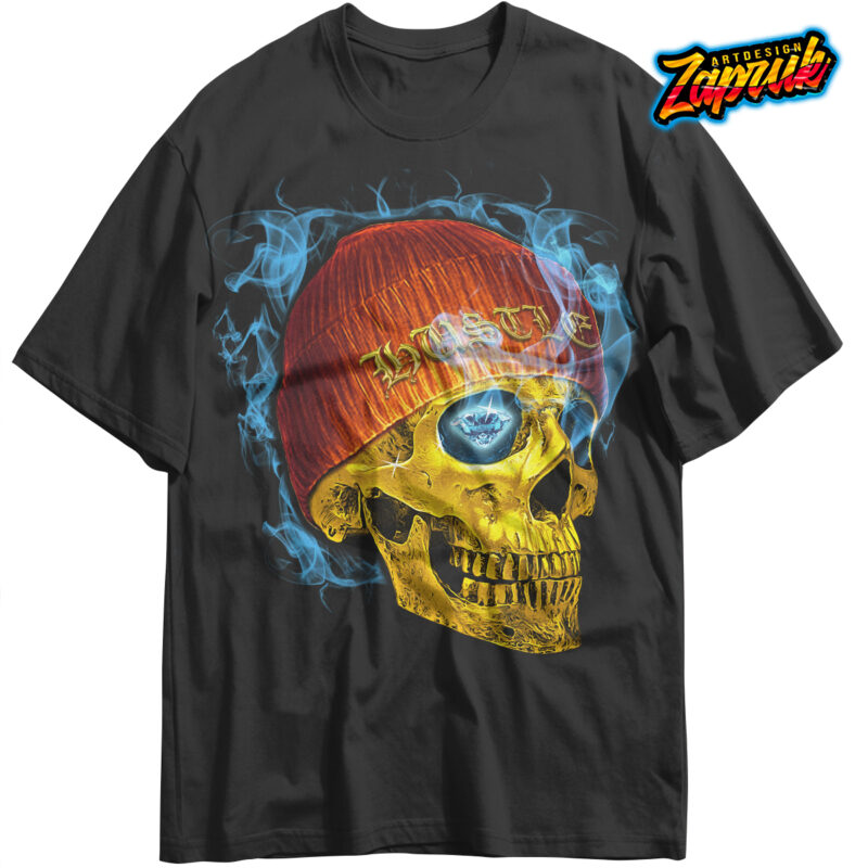 Skull hiphop Hustle Gold diamond tshirt design - Buy t-shirt designs