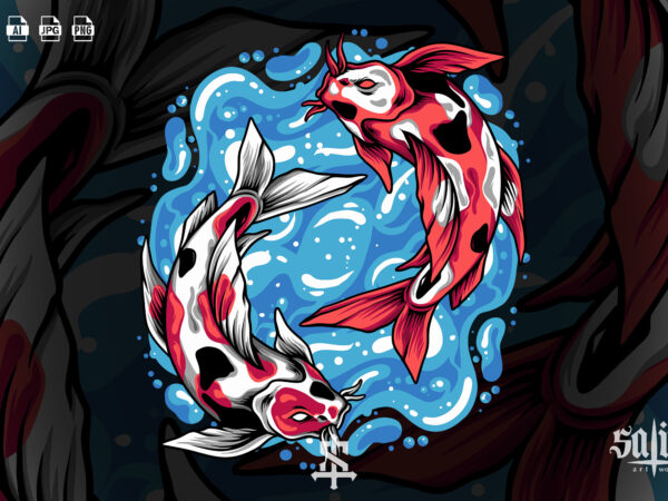Yin yang koi fish illustration t shirt design template