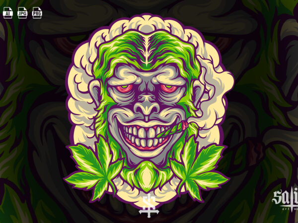 Monkey marijuana head t shirt designs for sale