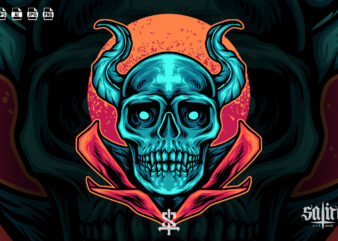 Devil Skull With Moon t shirt vector illustration