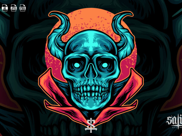 Devil skull with moon t shirt vector illustration