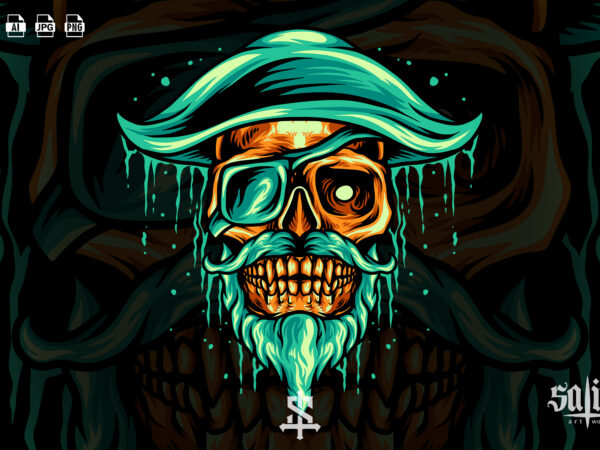Pirate skull mascot t shirt illustration