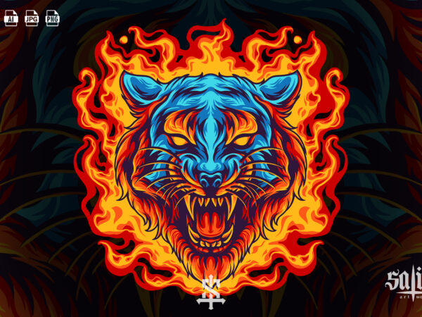 Tiger on fire t shirt designs for sale
