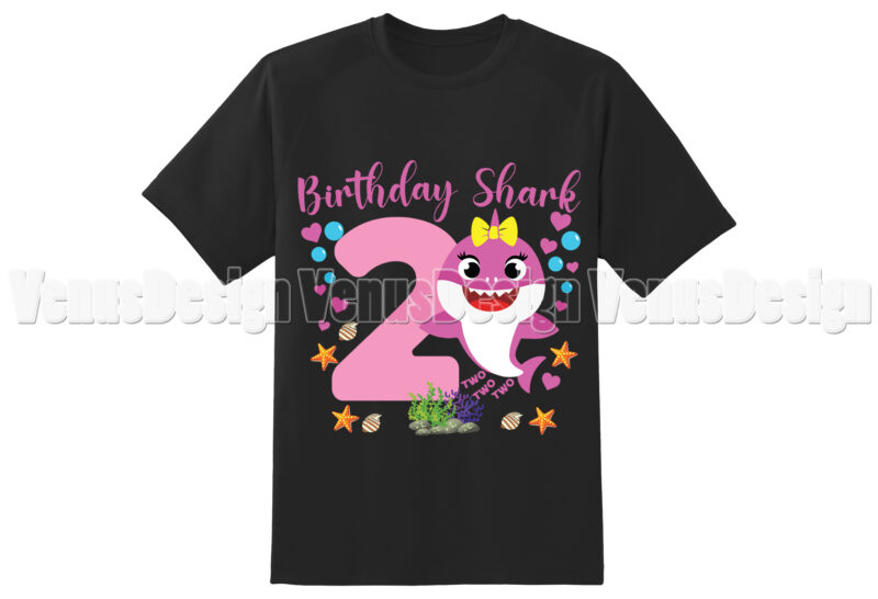 2nd Birthday Shark Girl Editable Tshirt Design