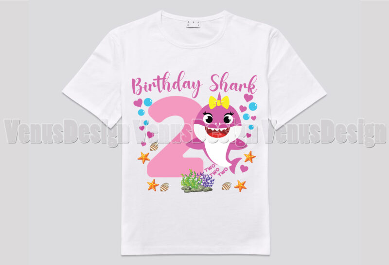 2nd Birthday Shark Girl Editable Tshirt Design