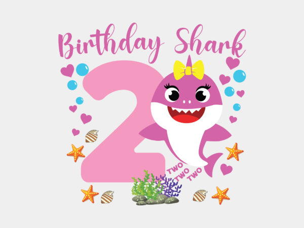 2nd birthday shark girl editable tshirt design