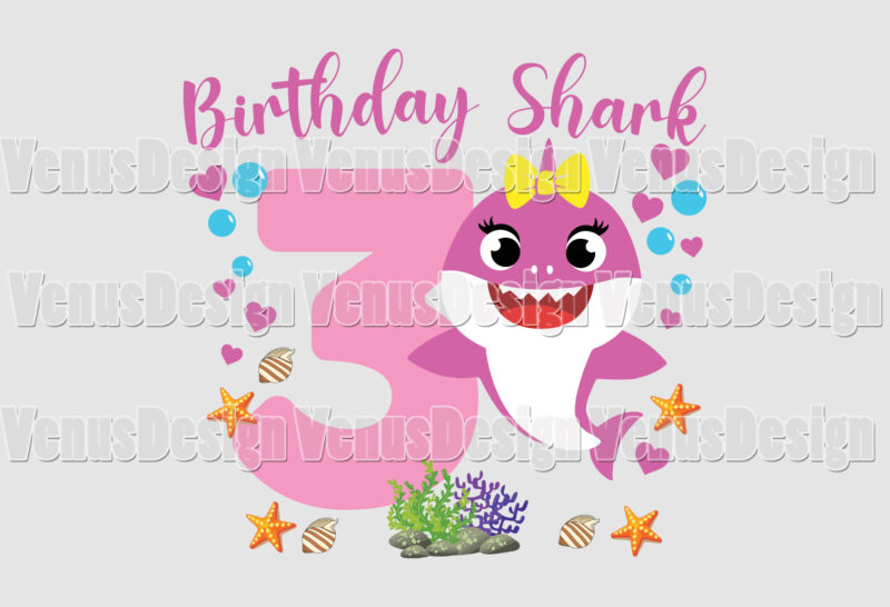 3rd Birthday Shark Girl Editable Tshirt Design
