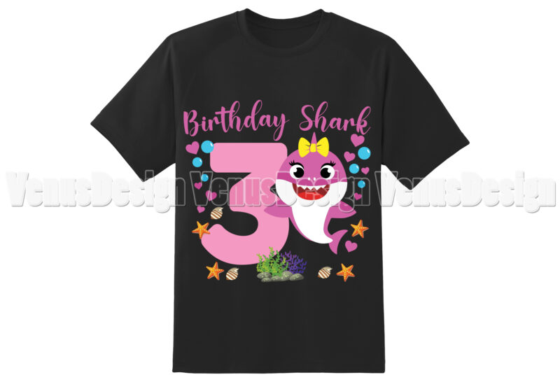 3rd Birthday Shark Girl Editable Tshirt Design