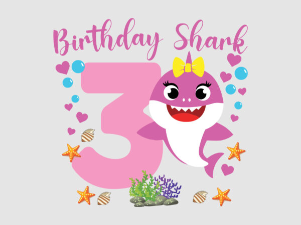 3rd birthday shark girl editable tshirt design
