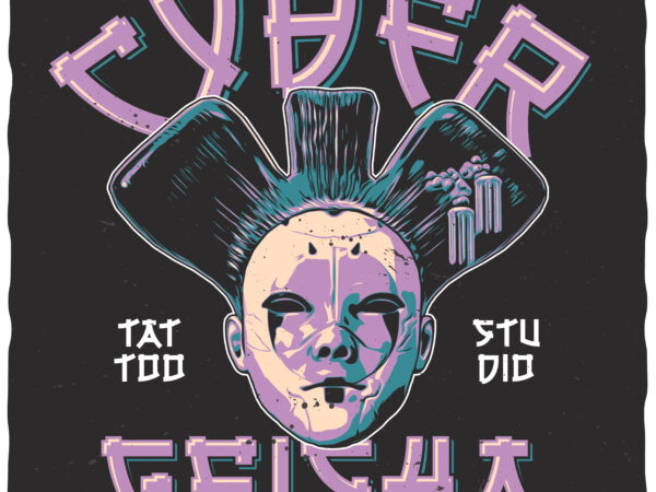 Cyber geisha. editable t-shirt design.