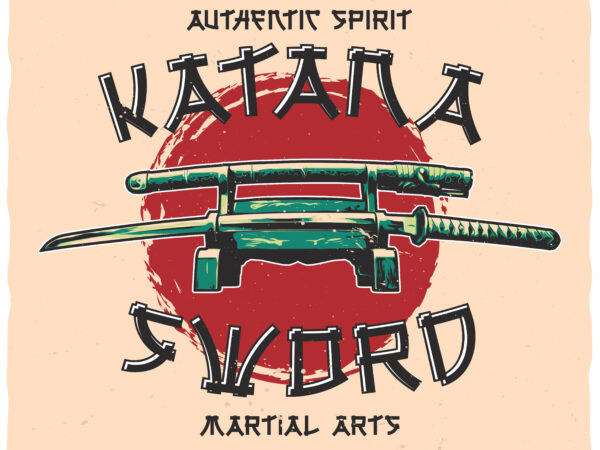 Katana sword. editable t-shirt design.