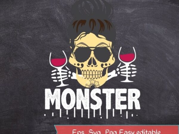 Messy bun wine drinking mom skull momster leopard pattern tshirt design svg, Messy bun wine drinking mom skull momster leopard pattern tshirt design svg,