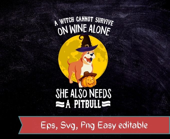 Pitbull Witch Pumpkin Halloween T-Shirt design svg