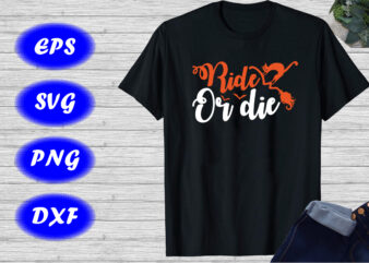Ride Or die Shirt Halloween Cat, broom flying Shirt print template t shirt design online