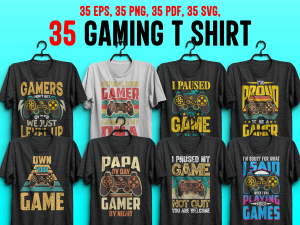 35 gaming t shirt design bundle, gaming t shirt design, gaming t shirt design for game lover, gamer design, gaming t shirt design with joystick graphics, joystick t shirt, joypad