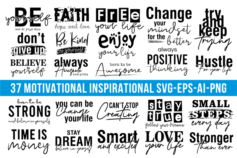 motivational inspirational quotes svg t shirt designs bundle / mug designs